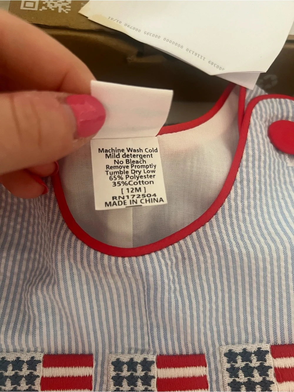 Baby Boys stitchy fish American Dreamin’ Jon Jon with Red Trim 12mo